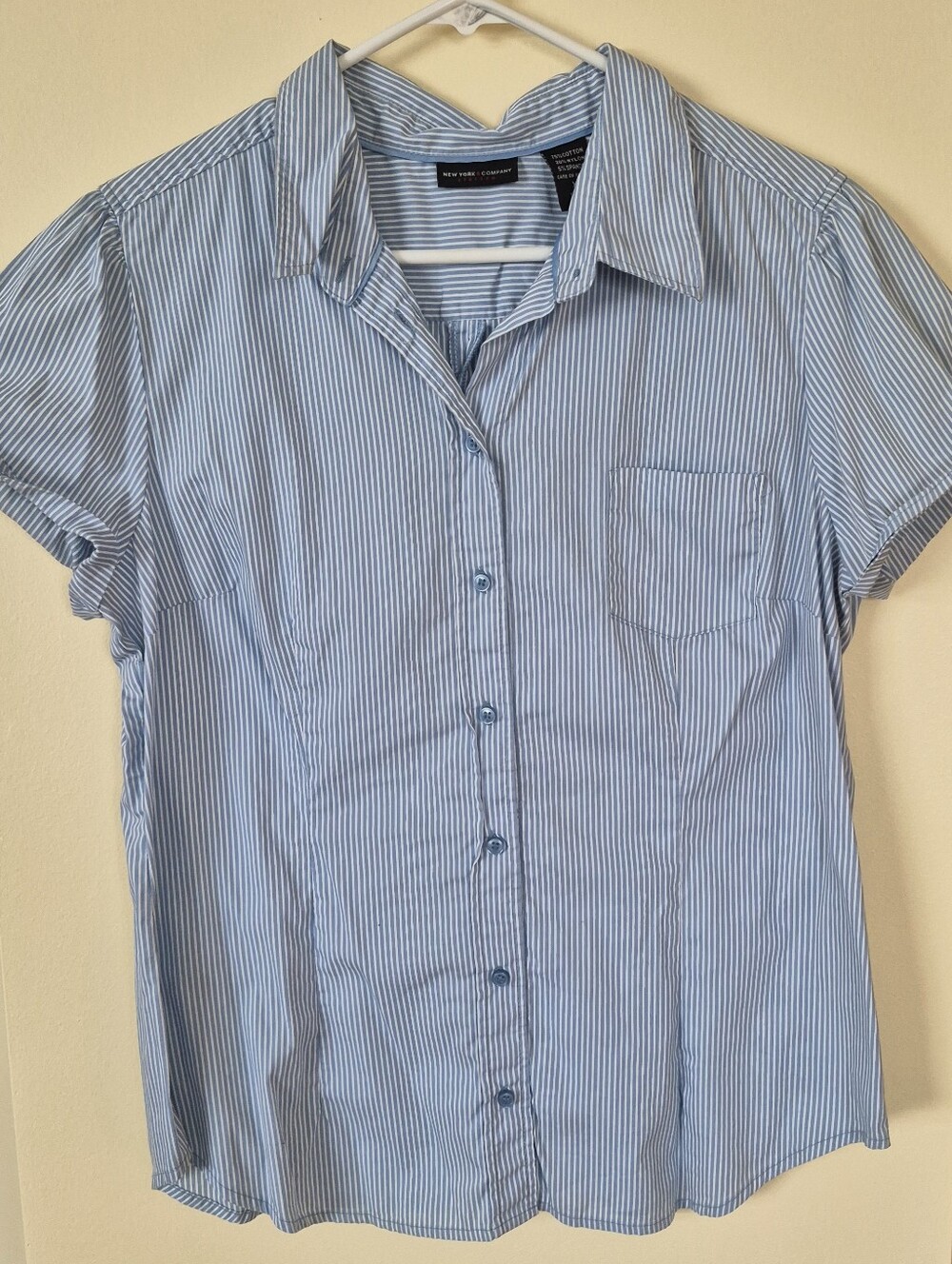 Light Blue Vertical Stripe Stretch Button-Up Shirt